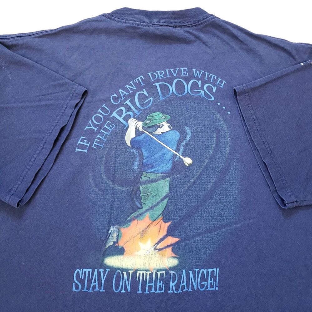 Vintage 90s Big Dogs Stay On The Range Large Thrashed Mens Double Side T-Shirt